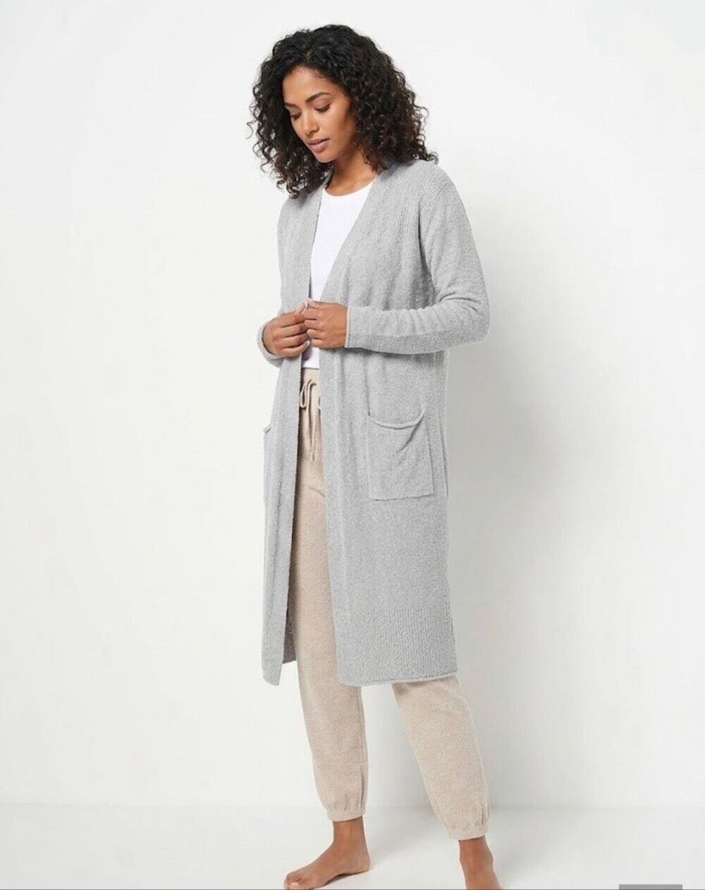 Barefoot Dreams CozyChic Lite Women's Essential Long Cardigan Pure Water S NWT